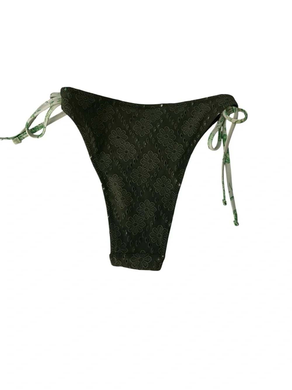Aerie New Olive Green Eyelet Cheekiest Tie Bikini Bottom Size Small NWT